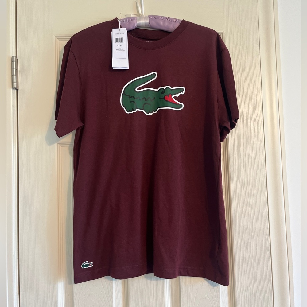 NWT Lacoste Sport Graphic Burgundy Tee with Iconic Green Logo Men Size Medium - Picture 5 of 11
